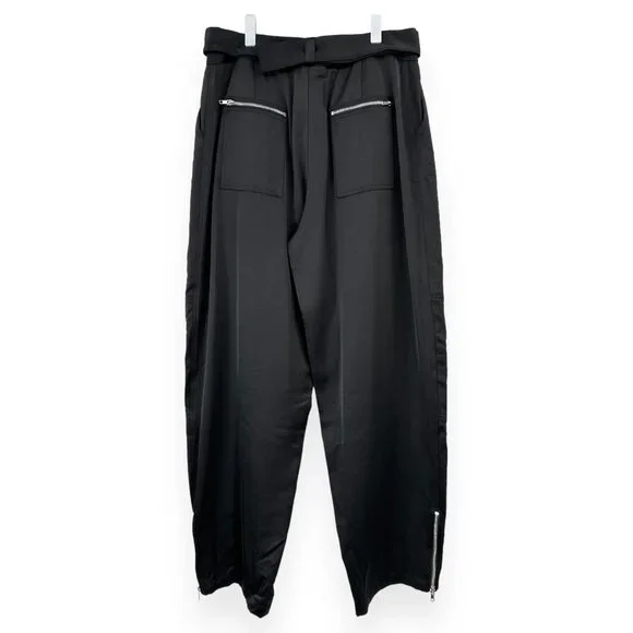 Saint Art Courtney Mid Rise Charmeuse Pant - Black Loose Fit Satin Cargo Pants - Picture 5 of 14